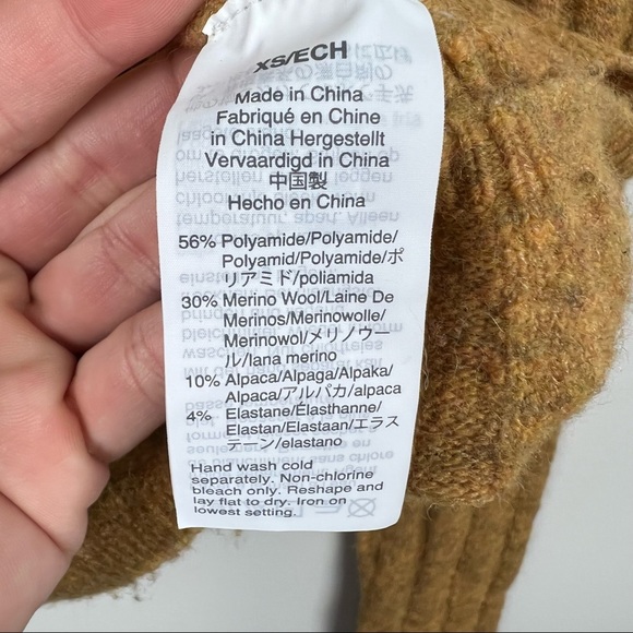 MADEWELL Sweater Turtleneck Merino Wool Heathered Mustard Yellow Ribbed Size XS - Picture 6 of 7